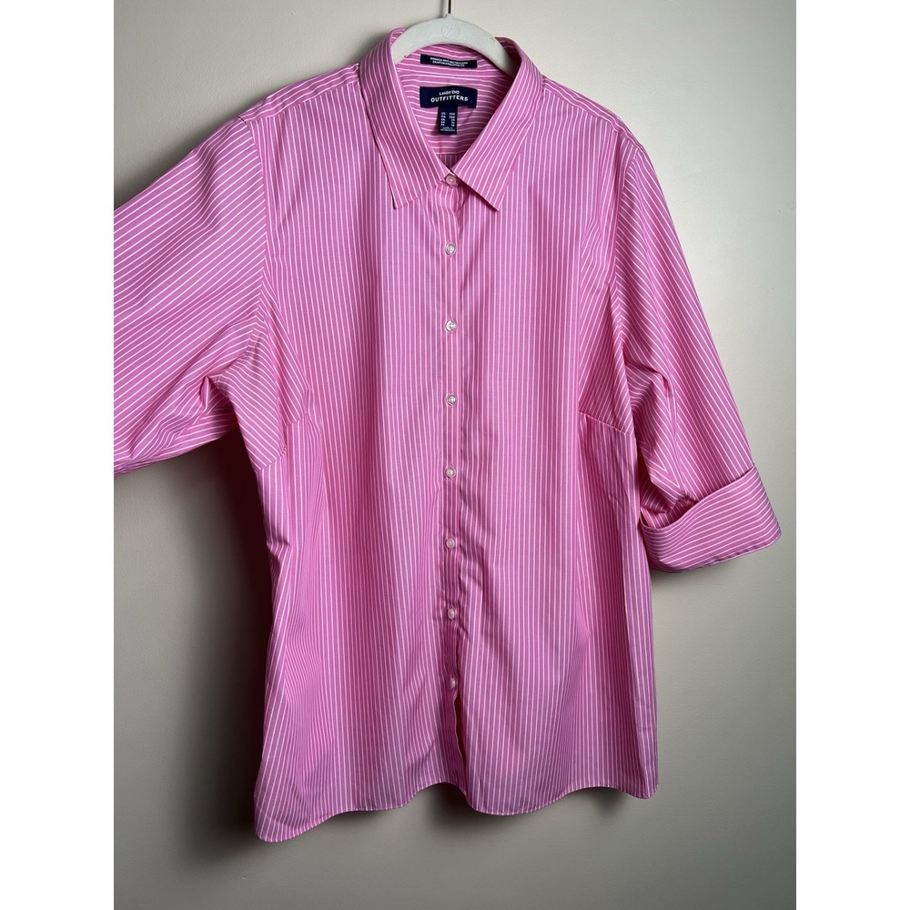 The Outfitters By Lands End Women 24W 3/4 Sleeve Button Down Shirt Pink